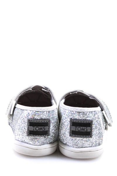 TOMS Girls Glitter Metallic Monk Strap Alpargata Loafers Glimmer Silver Size 4