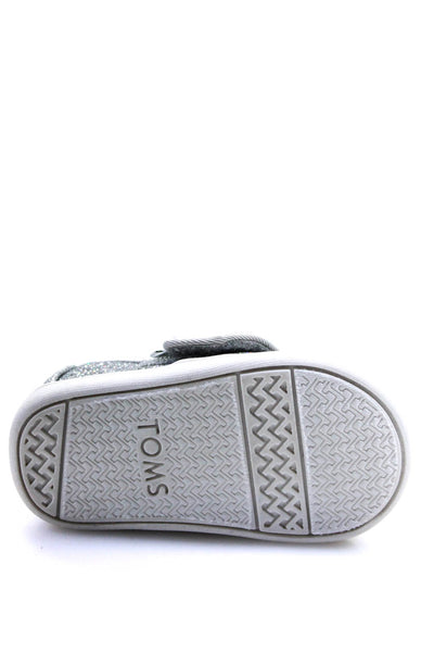 TOMS Girls Glitter Metallic Monk Strap Alpargata Loafers Glimmer Silver Size 4