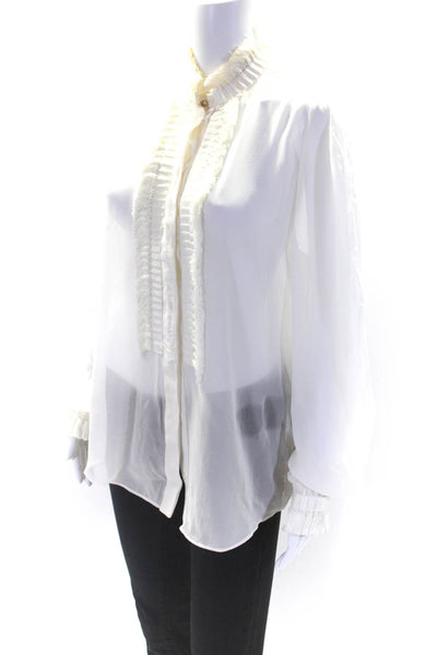 Roberto Cavalli Womens White Silk Fringe Detail Long Sleeve Blouse Top Size 44