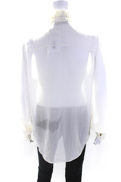 Roberto Cavalli Womens White Silk Fringe Detail Long Sleeve Blouse Top Size 44