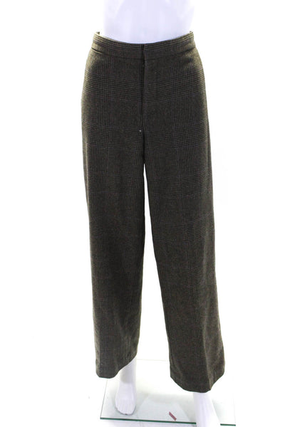 Ralph Lauren Black Label Womens Brown Wool Plaid High Rise Straight Pants Size 8