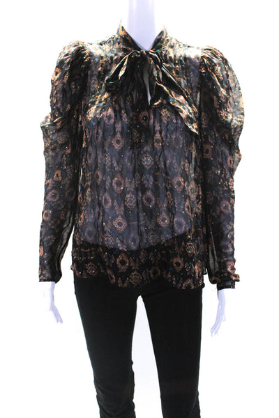 Ulla Johnson Womens Long Sleeve Abstract Print Blouse Silk Black Size 0