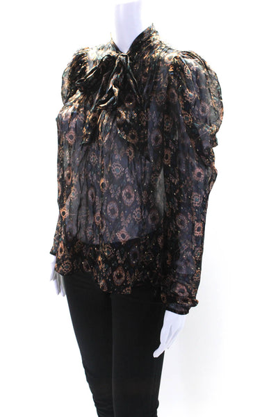 Ulla Johnson Womens Long Sleeve Abstract Print Blouse Silk Black Size 0