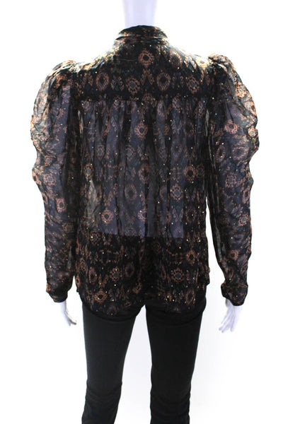 Ulla Johnson Womens Long Sleeve Abstract Print Blouse Silk Black Size 0