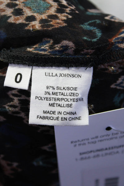 Ulla Johnson Womens Long Sleeve Abstract Print Blouse Silk Black Size 0