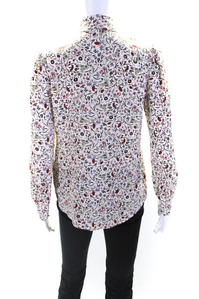 Frame Womens Long Sleeve Collared Floral Print Blouse Silk White Size XS