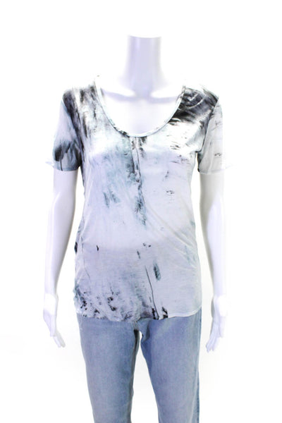 Helmut Lang Womens Tie Dye Print Round Neck Short Sleeve Top Blue Size P