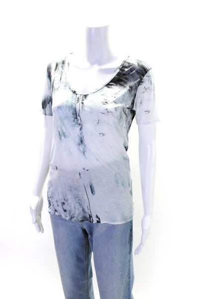 Helmut Lang Womens Tie Dye Print Round Neck Short Sleeve Top Blue Size P