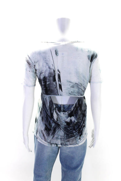 Helmut Lang Womens Tie Dye Print Round Neck Short Sleeve Top Blue Size P