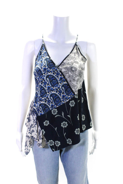 Derek Lam 10 Crosby Womens Paisley Handkerchief Hem Tank Top Blouse Navy Size 2