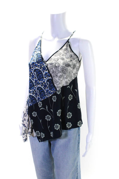 Derek Lam 10 Crosby Womens Paisley Handkerchief Hem Tank Top Blouse Navy Size 2