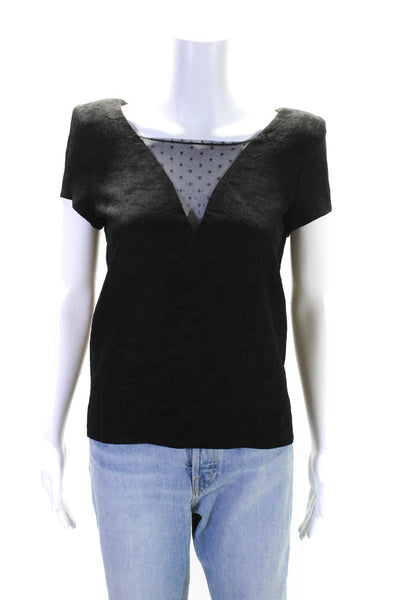 The Kooples Womens Polka Dot Mesh Scoop Neck Short Sleeve Blouse Black Size S