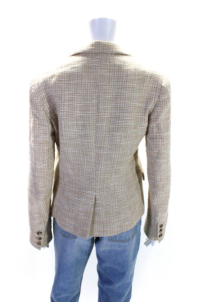 Theory Womens Tweed Button Down Light Suit Jacket Beige White Cotton Size 8