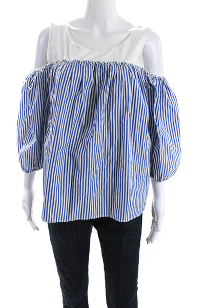 Weekend Max Mara Womens Cotton Striped Long sleeve Cold Shoulder Top Blue Size L