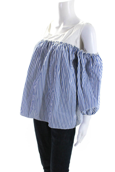 Weekend Max Mara Womens Cotton Striped Long sleeve Cold Shoulder Top Blue Size L