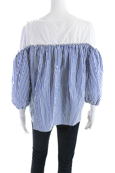 Weekend Max Mara Womens Cotton Striped Long sleeve Cold Shoulder Top Blue Size L