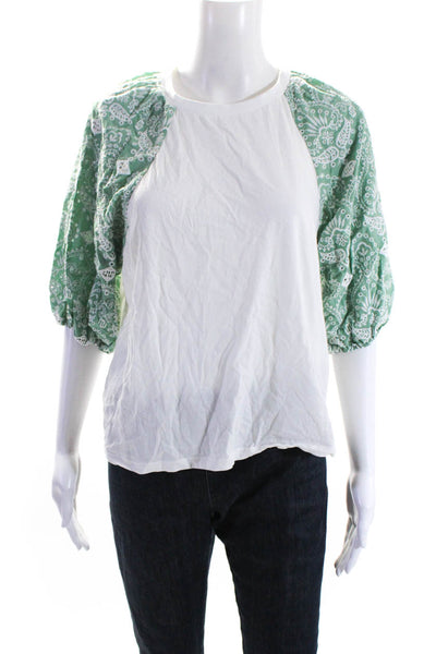 Maje Womens Cotton Embroidered Ringer Tee White Green Size 3