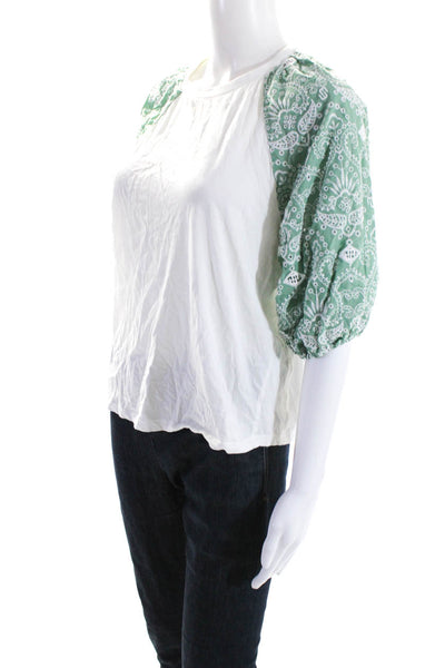 Maje Womens Cotton Embroidered Ringer Tee White Green Size 3