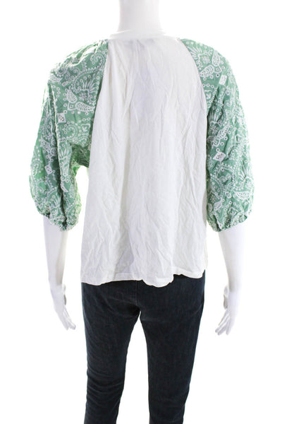 Maje Womens Cotton Embroidered Ringer Tee White Green Size 3