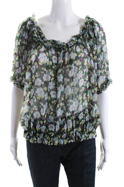 Maje Womens Silk Metallic Floral Print Off Shoulder Blouse Multicolor Size 3