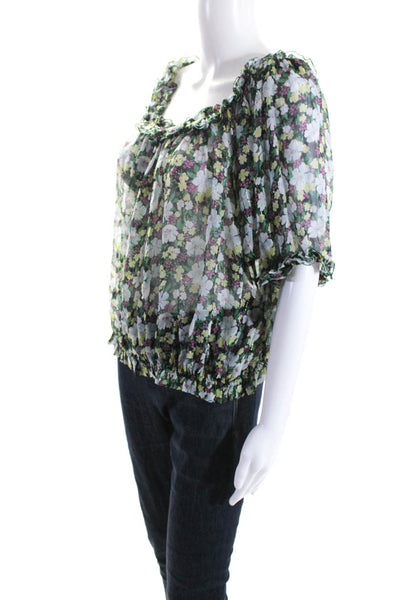 Maje Womens Silk Metallic Floral Print Off Shoulder Blouse Multicolor Size 3