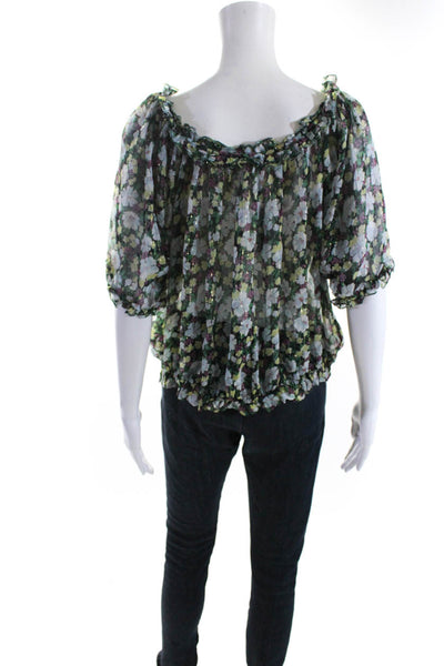 Maje Womens Silk Metallic Floral Print Off Shoulder Blouse Multicolor Size 3