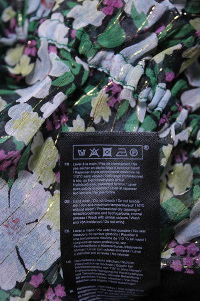 Maje Womens Silk Metallic Floral Print Off Shoulder Blouse Multicolor Size 3