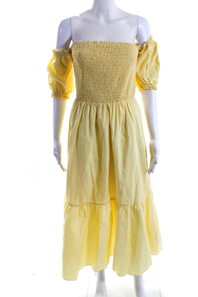 Intermix Womens Cotton Smocked Off Shoulder Maxi Dress Yellow Size L