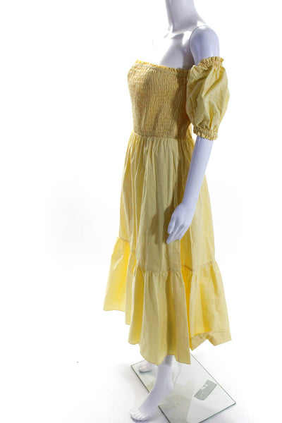 Intermix Womens Cotton Smocked Off Shoulder Maxi Dress Yellow Size L