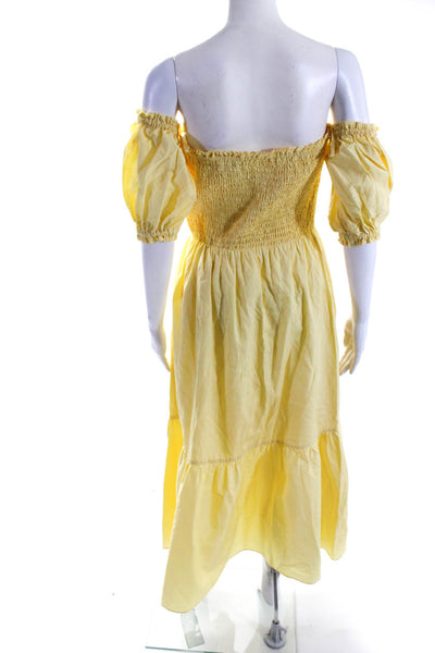 Intermix Womens Cotton Smocked Off Shoulder Maxi Dress Yellow Size L