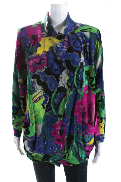 Ungaro Womens Multicolor Printed Silk Collar Long Sleeve Blouse Top Size 6