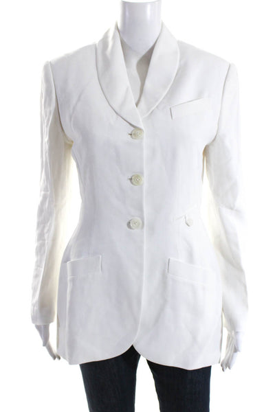 Richard Tyler Womens Solid White Three Button Long Sleeve Blazer Size 8