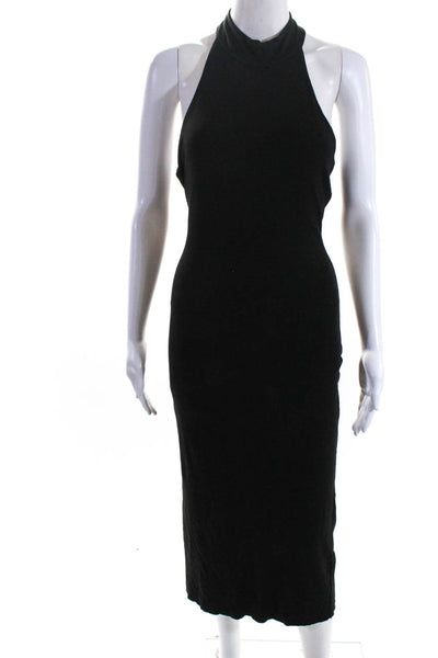 Nadia Tarr Womens Black Halter Open Back Sleeveless Bodycon Dress Size L