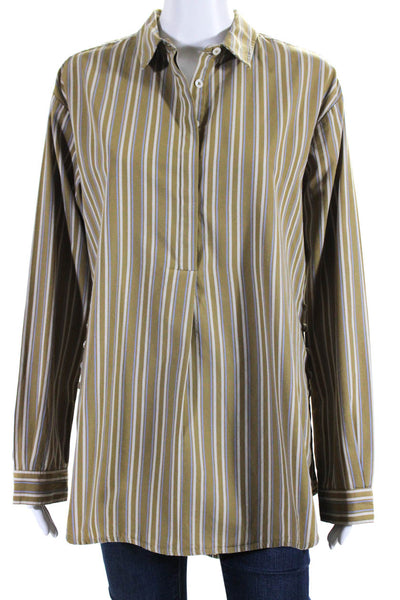 Anthropologie Womens Cotton Striped Print Long Sleeve Button Up Top Green Size S