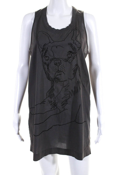 Comptoir Des Cotonniers Womens Cotton Dog Embroidered Tank Dress Gray Size 38