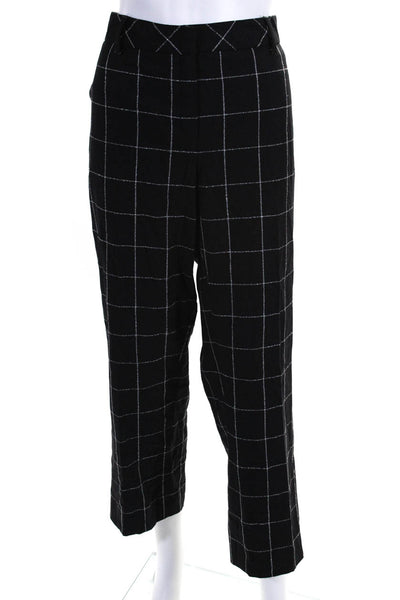 Escada Womens Wool Plaid Flat Front Straight Leg Trousers Black Size 44