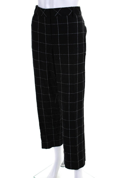 Escada Womens Wool Plaid Flat Front Straight Leg Trousers Black Size 44