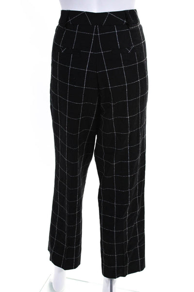 Escada Womens Wool Plaid Flat Front Straight Leg Trousers Black Size 44