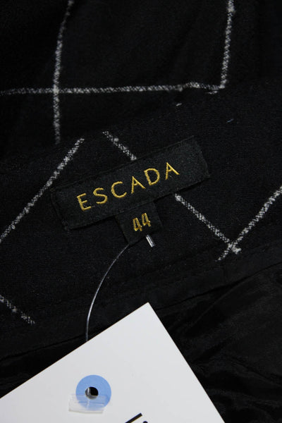 Escada Womens Wool Plaid Flat Front Straight Leg Trousers Black Size 44