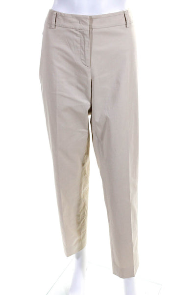 Weekend Max Mara Womens Cotton Flat Front Straight Leg Trousers Beige Size 12