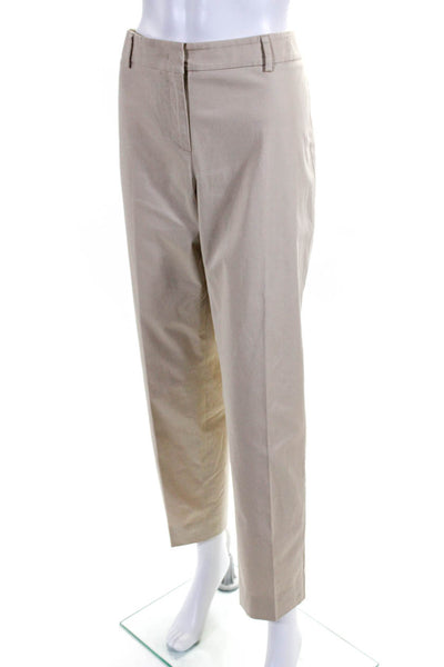 Weekend Max Mara Womens Cotton Flat Front Straight Leg Trousers Beige Size 12