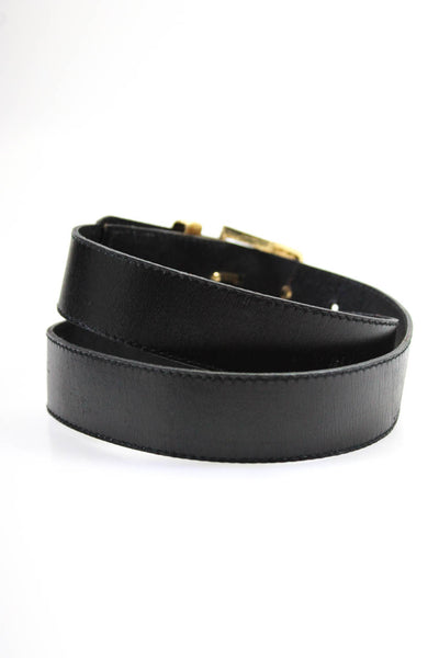 Chanel Womens Leather Gold Tone Bar Pin Buckle Belt Black Size 30