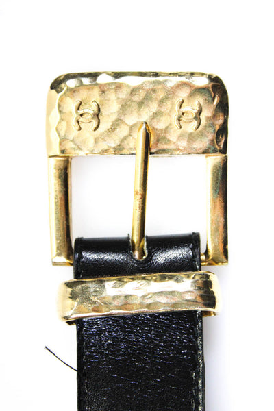 Chanel Womens Leather Gold Tone Bar Pin Buckle Belt Black Size 30