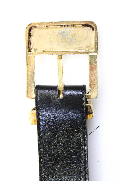 Chanel Womens Leather Gold Tone Bar Pin Buckle Belt Black Size 30