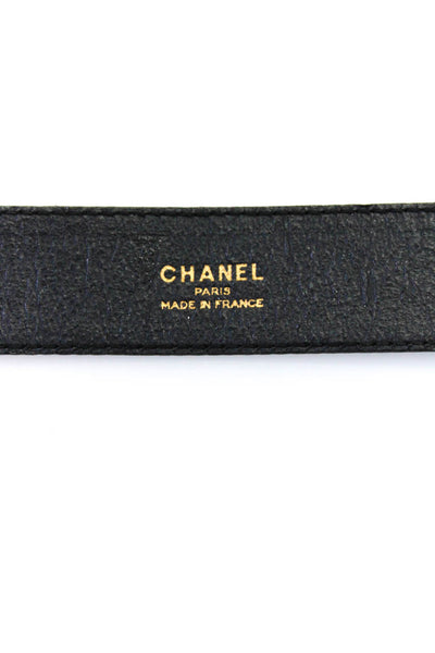 Chanel Womens Leather Gold Tone Bar Pin Buckle Belt Black Size 30