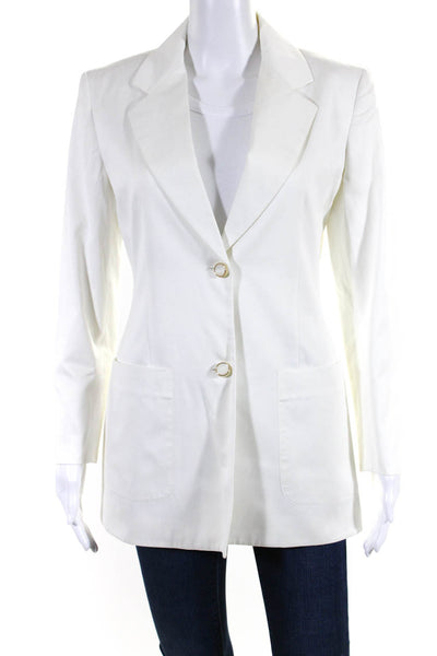 Byblos Womens Sateen Two Button Blazer Jacket White Cotton Size EU 38