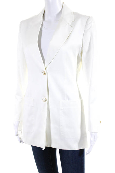 Byblos Womens Sateen Two Button Blazer Jacket White Cotton Size EU 38