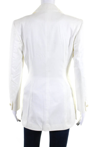 Byblos Womens Sateen Two Button Blazer Jacket White Cotton Size EU 38