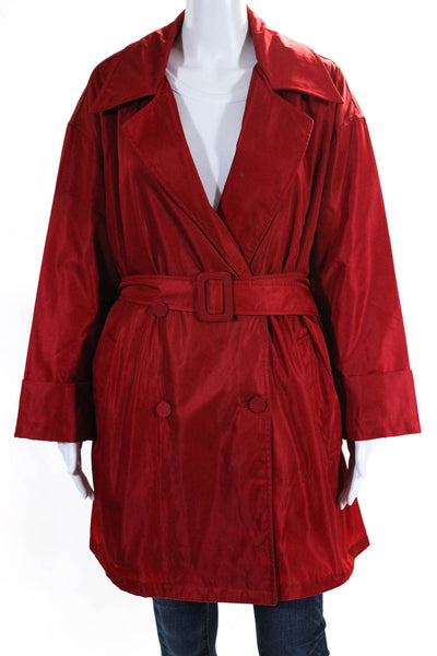 Prada Womens Tessuto Nylon Double Breasted Belted Peacoat Red Size Small