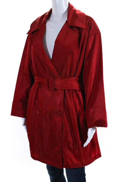 Prada Womens Tessuto Nylon Double Breasted Belted Peacoat Red Size Small